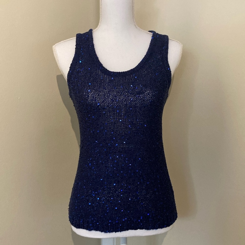 Blue Sequin Sparkly Sweater Knit Tank Top Size Small by Apt 9